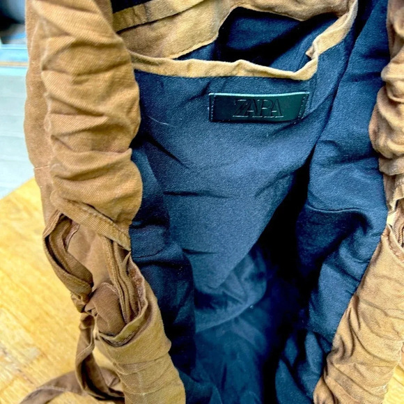 ZARA Brown Canvas Cotton Tote Bag Large 21x17 Adjustable Straps Boho Hobo Hippie - Picture 5 of 5